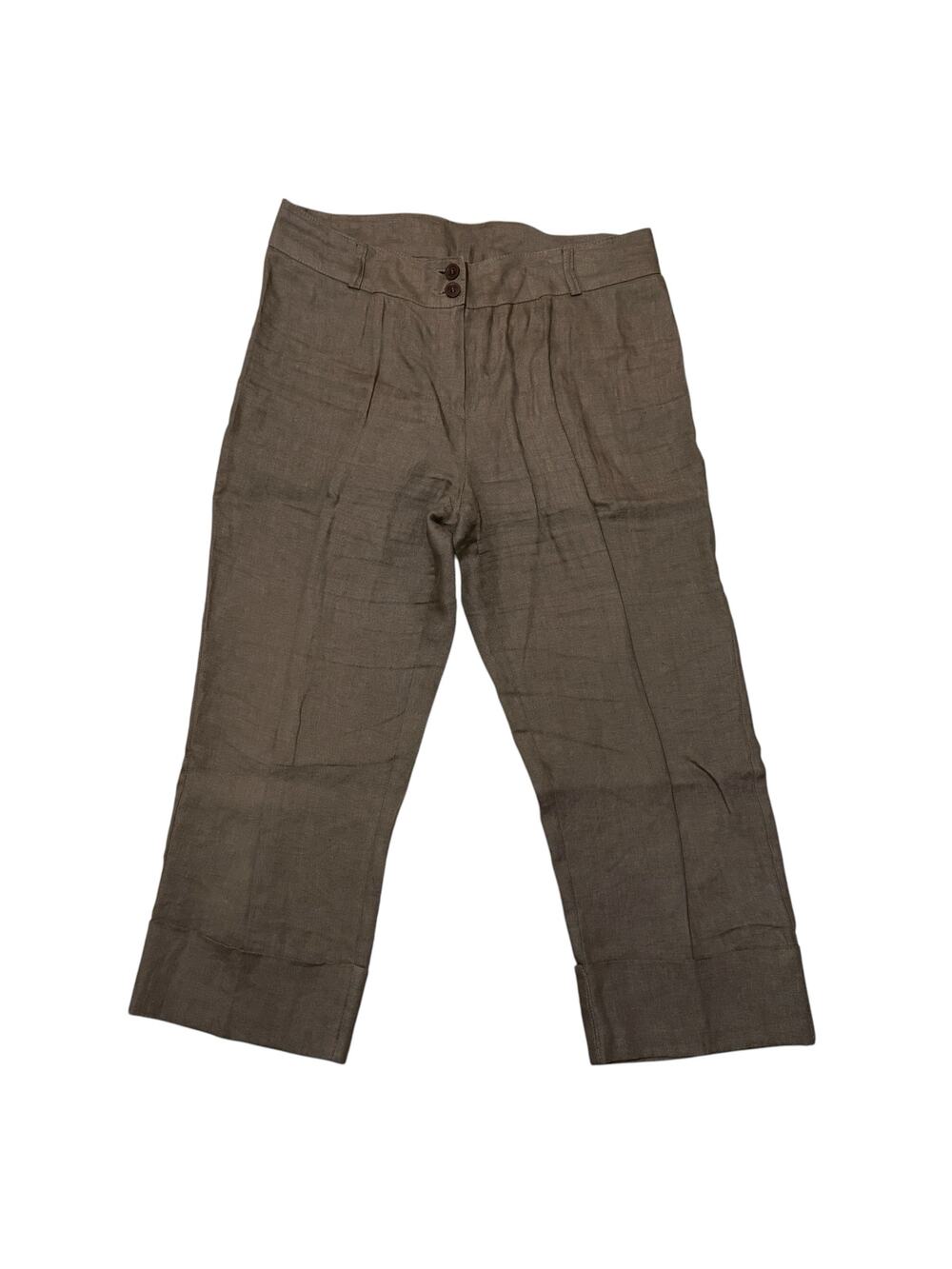 Olivier Strelli Flax Linen Capri Pants Cuffed Taupe Brown EUR 40 / 31" Waist